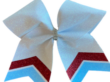 Load image into Gallery viewer, White Glitter Cheer Bows with Combination Tails
