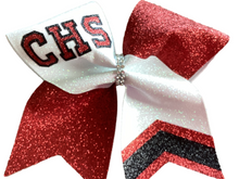 Load image into Gallery viewer, Red Glitter Cheer Bows with Combination Tails
