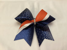 Load image into Gallery viewer, Navy Glitter Cheer Bows with Combination Tails
