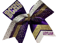 Load image into Gallery viewer, Purple Glitter Cheer Bows with Combination Tails
