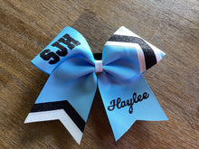 Load image into Gallery viewer, Columbia Blue Grosgrain Cheer Bows with Combination Tails
