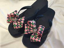 Load image into Gallery viewer, Brown, Silver, Navy Blue and Red Flip Flops
