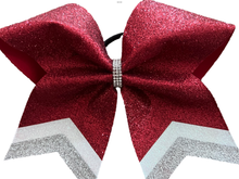 Load image into Gallery viewer, Red Glitter Cheer Bows with Combination Tails
