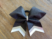 Load image into Gallery viewer, Black Glitter Cheer Bows with Combination Tails
