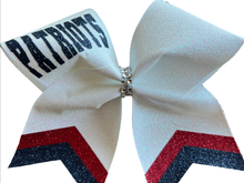 Load image into Gallery viewer, White Glitter Cheer Bows with Combination Tails
