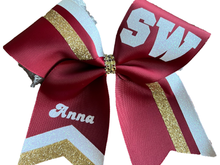 Load image into Gallery viewer, Burgundy/Maroon Grosgrain Cheer Bows with Combination Tails
