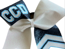 Load image into Gallery viewer, Navy Glitter Cheer Bows with Combination Tails
