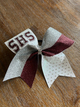 Load image into Gallery viewer, Burgundy/Maroon Grosgrain Cheer Bows with Combination Tails
