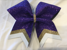 Load image into Gallery viewer, Purple Glitter Cheer Bows with Combination Tails
