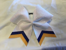 Load image into Gallery viewer, White Glitter Cheer Bows with Combination Tails
