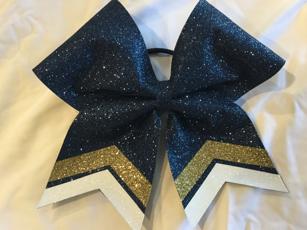 Navy Glitter Cheer Bows with Combination Tails