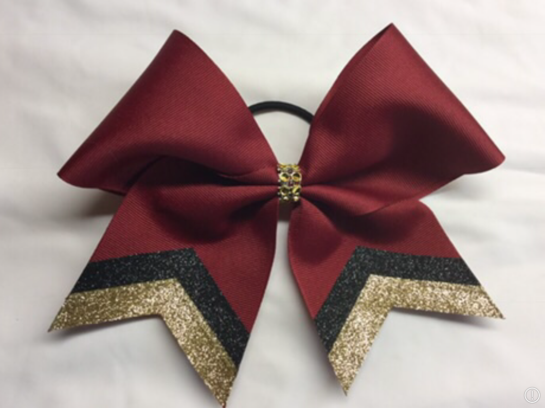 Burgundy Grosgrain Cheer Bows with Combination Tails