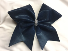 Load image into Gallery viewer, Navy Blue Mystique Fabric Cheer Bows

