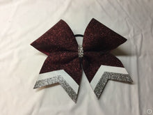 Load image into Gallery viewer, Maroon Glitter Cheer Bows with Combination Tails
