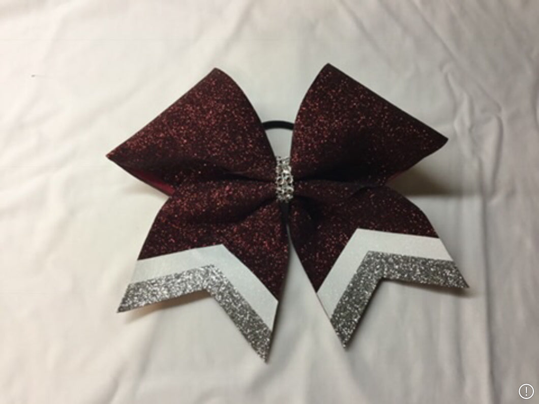 Maroon Glitter Cheer Bows with Combination Tails