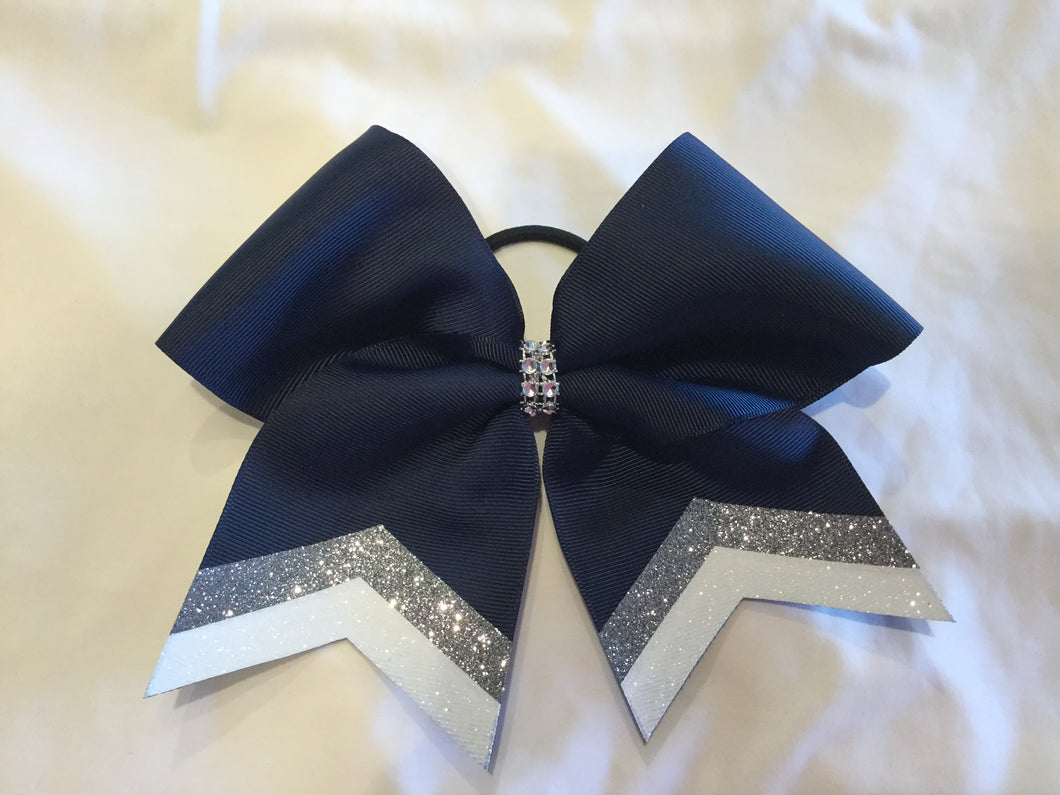 Navy Grosgrain Cheer Bows with Combination Tails