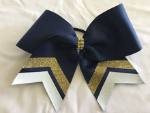 Load image into Gallery viewer, Navy Grosgrain Cheer Bows with Combination Tails

