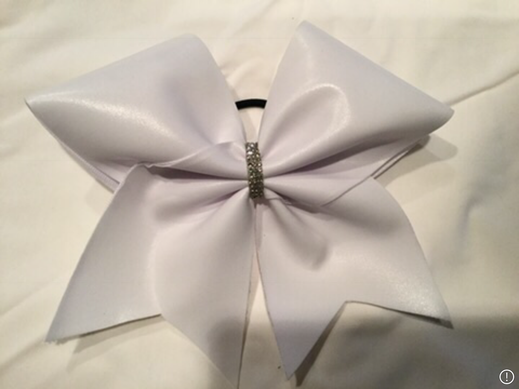 White Mystique Fabric Cheer Bows