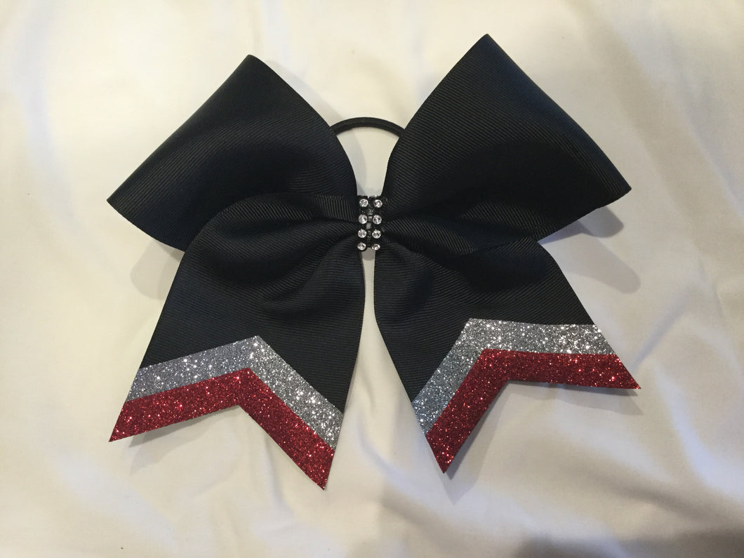 Black Grosgrain Cheer Bows with Combination Tails