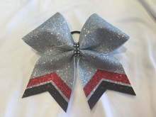 Load image into Gallery viewer, Silver Glitter Cheer Bows with Combination Tails
