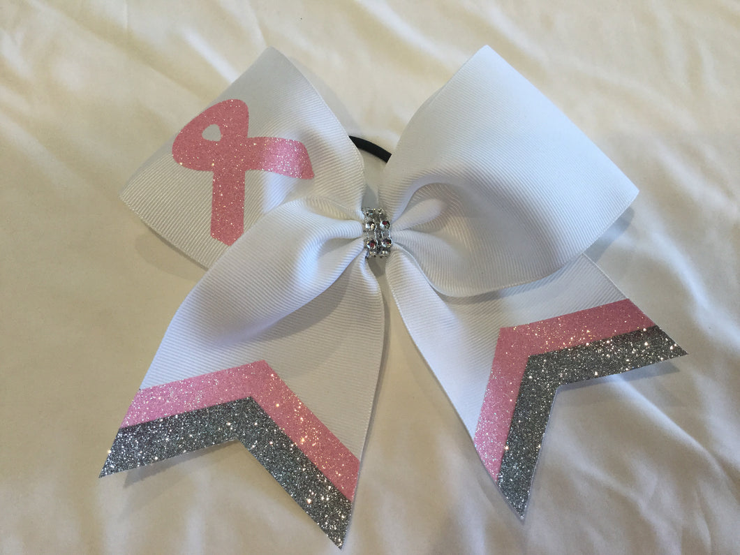 Pink/Breast Cancer Glitter Cheer Bows