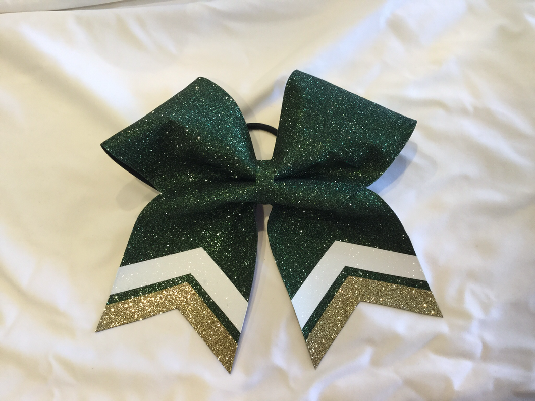 Hunter Green Glitter Cheer Bows with Combination Tails
