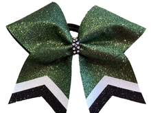Load image into Gallery viewer, Forest/Hunter Green Glitter Cheer Bows with Combination Tails
