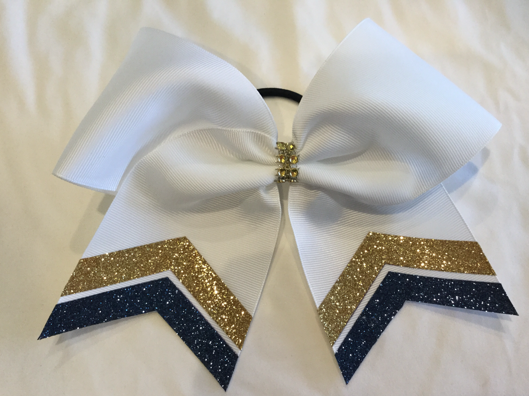 White Grosgrain Cheer Bows with Combination Tails