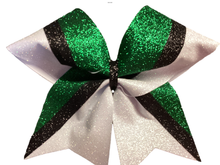 Load image into Gallery viewer, Kelly Green Glitter Cheer Bows with Combination Tails
