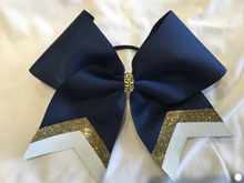 Load image into Gallery viewer, Navy Blue Grosgrain Cheer Bows with Combination Tails
