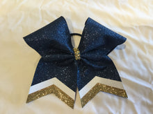 Load image into Gallery viewer, Navy Glitter Cheer Bows with Combination Tails
