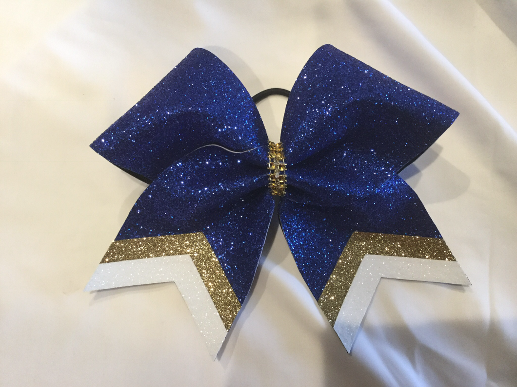 Royal Blue Glitter Cheer Bows with Combination Tails