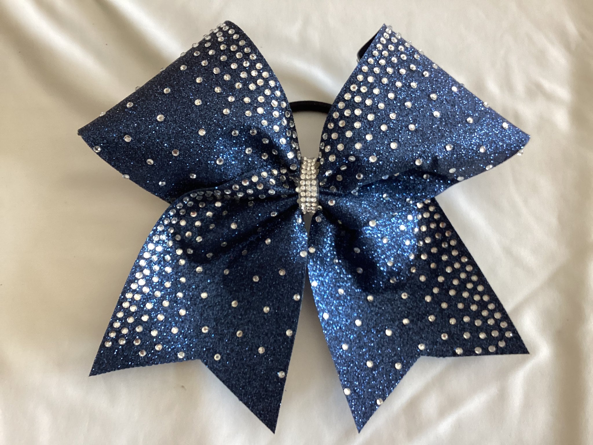 Medium Cheer Bow with Small Rhinestones Color Navy blue