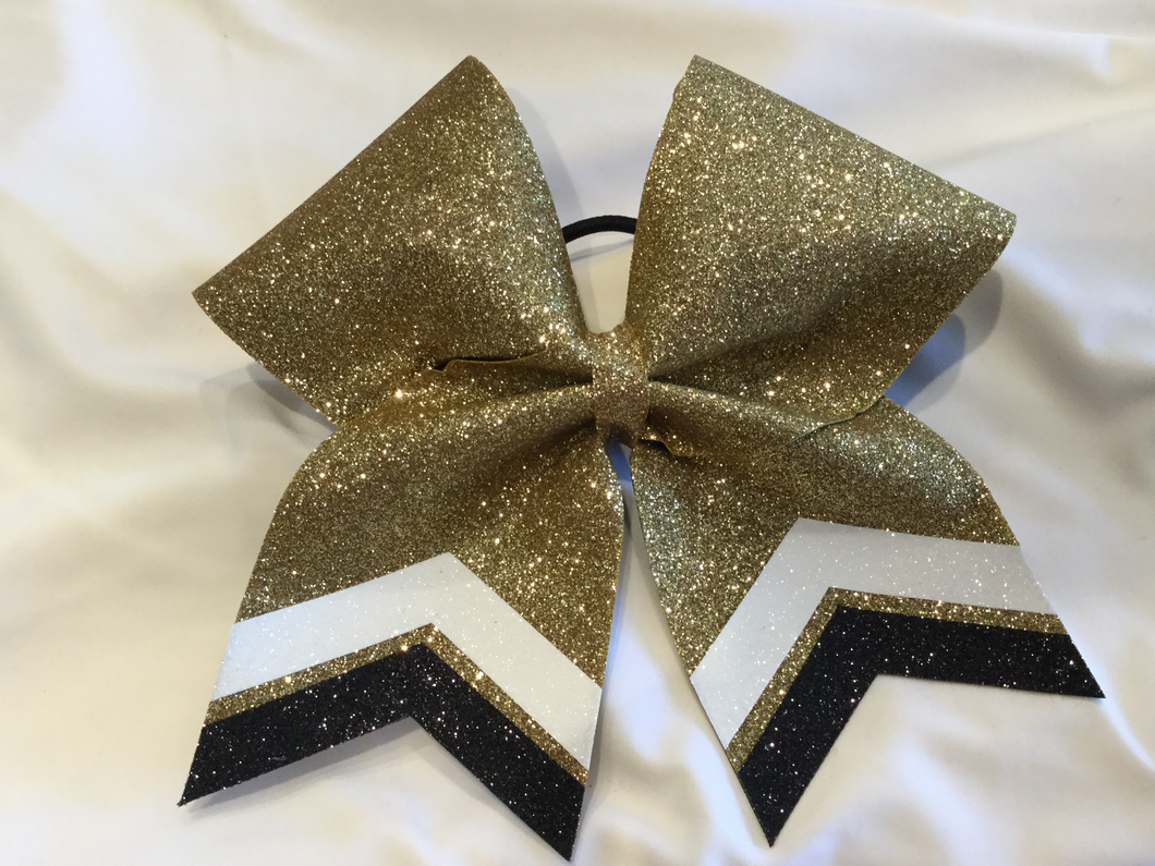 Gold Glitter Cheer bows with Combination Tails