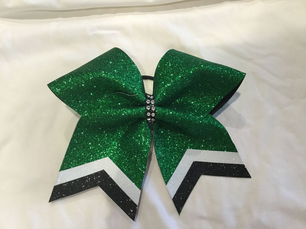 Kelly Green Glitter Cheer Bows with Combination Tails