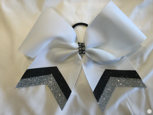 Load image into Gallery viewer, White Grosgrain Cheer Bows with Combination Tails
