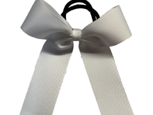 Load image into Gallery viewer, White Grosgrain Cheer Bows with Combination Tails
